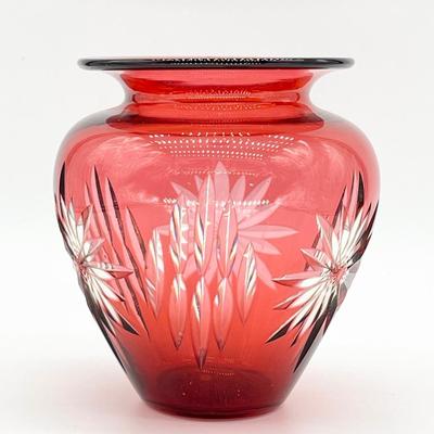 Vtg. Cranberry Cut Glass Vase