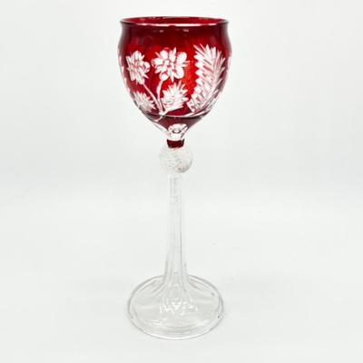 Vtg. Bohemian Style Hock Wine Glasses In Ruby ~ Set Of Four (4)