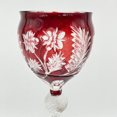 Vtg. Bohemian Style Hock Wine Glasses In Ruby ~ Set Of Four (4)
