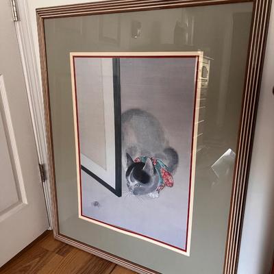 Large Cat Print in a Wooden Frame (D-DZ)