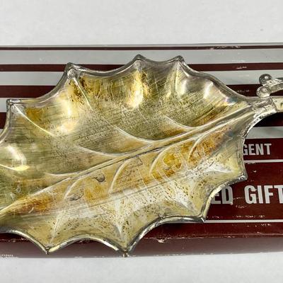 Silver Plated Leaf Shaped Dish Vintage made in Hong Kong comes with original box