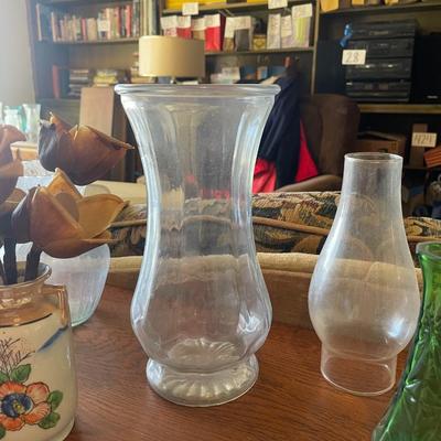 GLASS AND CERAMIC VASES PLUS 2 HURRICANES