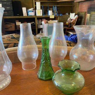 GLASS AND CERAMIC VASES PLUS 2 HURRICANES