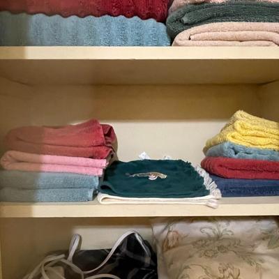 LINEN CLOSET FULL OF TOWELS, SHEETS AND BLANKETS