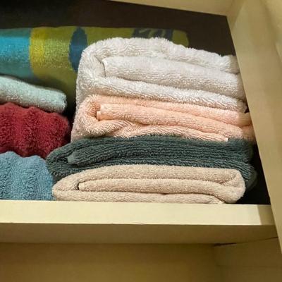 LINEN CLOSET FULL OF TOWELS, SHEETS AND BLANKETS