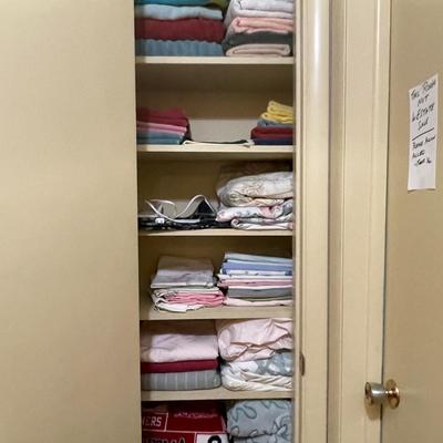 LINEN CLOSET FULL OF TOWELS, SHEETS AND BLANKETS