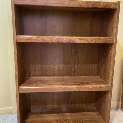 3 SHELF BOOKCASE AND A WOODEN CHAIR