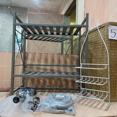 METAL 2 TIER SHELF, SHOWER CADDY AND A SHOWER WAND