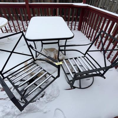 Glass top patio table with 2 chairs