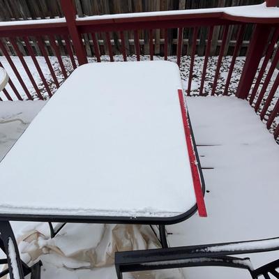 Glass top patio table with 2 chairs