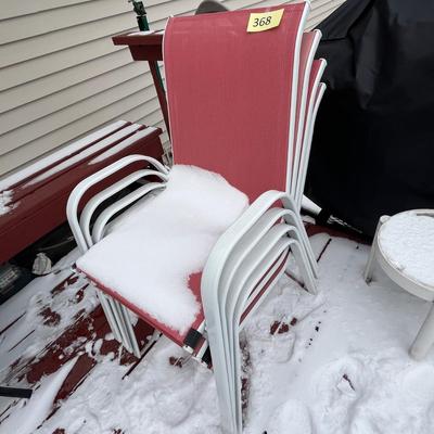 4 red patio chairs