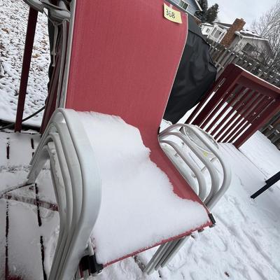 4 red patio chairs