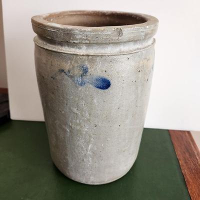 Antique Salt Glazed Stoneware Crock 9.5"h 6"diameter