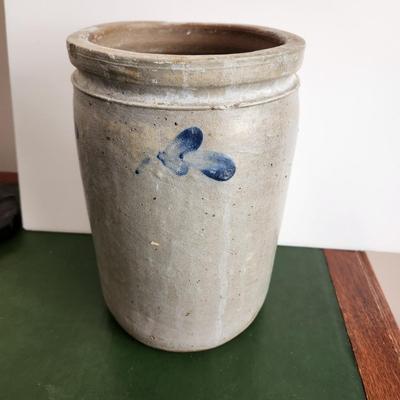 Antique Salt Glazed Stoneware Crock 9.5"h 6"diameter