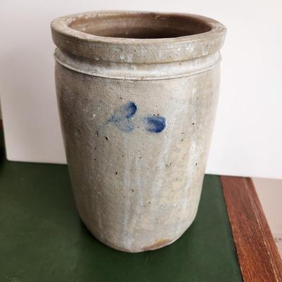 Antique Salt Glazed Stoneware Crock 9.5"h 6"diameter