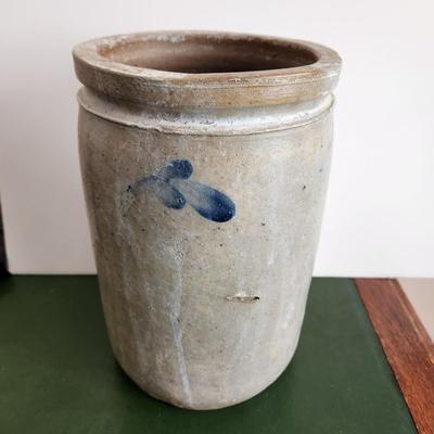 Antique Salt Glazed Stoneware Crock 9.5"h 6"diameter