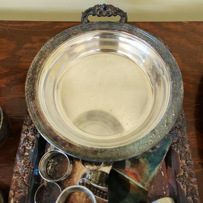 Large Mix Lot of Silverplate Pewter Trays Platters Pitcher Bucket & more