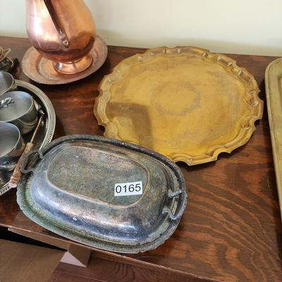 Large Mix Lot of Silverplate Kirk Stieff Somerset Pewter Brass Trays Cups Teapot