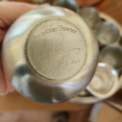 Large Mix Lot of Silverplate Kirk Stieff Somerset Pewter Brass Trays Cups Teapot