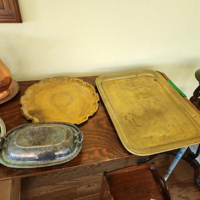 Large Mix Lot of Silverplate Kirk Stieff Somerset Pewter Brass Trays Cups Teapot