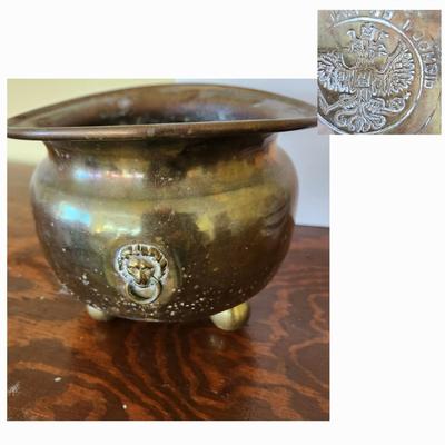 Antique Brass Planter Jardiniere with Lion Heads Hallmarked Doubled head Eagle