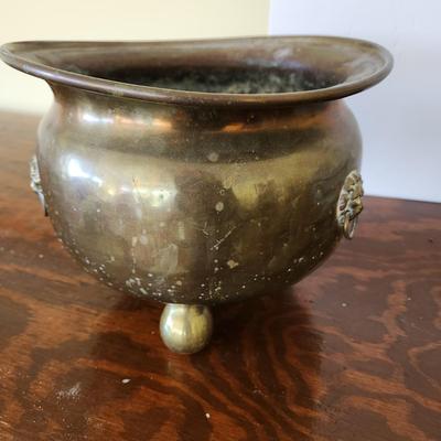 Antique Brass Planter Jardiniere with Lion Heads Hallmarked Doubled head Eagle
