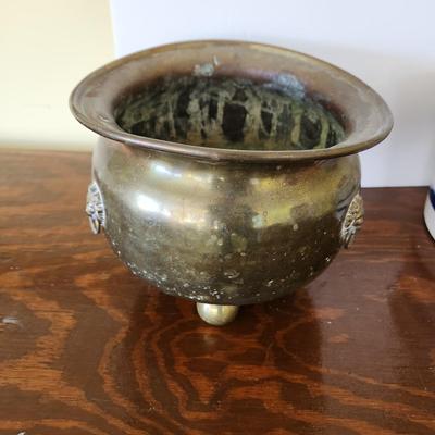 Antique Brass Planter Jardiniere with Lion Heads Hallmarked Doubled head Eagle