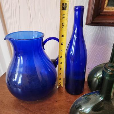 Mix Glass Green Blue Amber Clear Colored Pitcher Bottles