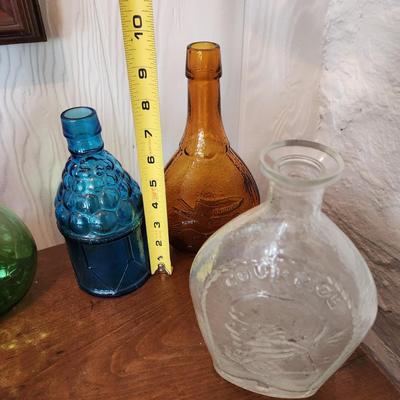 Mix Glass Green Blue Amber Clear Colored Pitcher Bottles