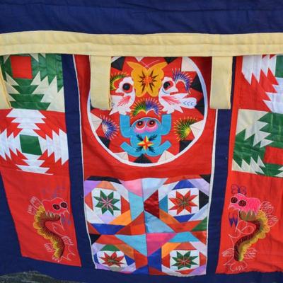 Reversible Vintage Chinese Patchwork Quilted Wall Hanging Hand Stitched Embroidery