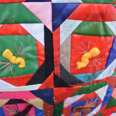 Reversible Vintage Chinese Patchwork Quilted Wall Hanging Hand Stitched Embroidery