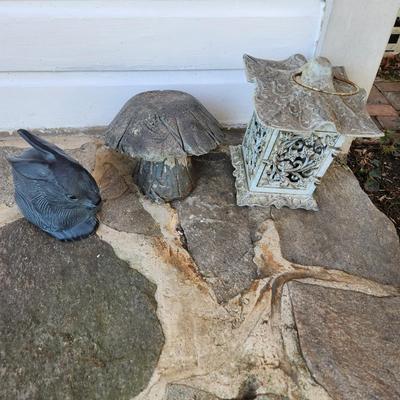 3 Piece Lot Heavy Metal Rabbit , Concrete Mushroom Metal Candle Lantern