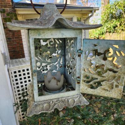 3 Piece Lot Heavy Metal Rabbit , Concrete Mushroom Metal Candle Lantern