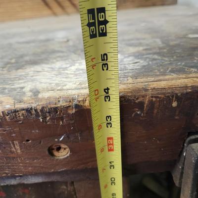 Vintage Large Workshop Wood Beach w 2 Bench Vises