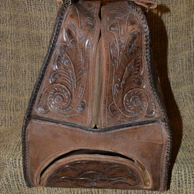 Very Chic Vintage Leather Hand Tooled Bowling Bag w/ Show Storage