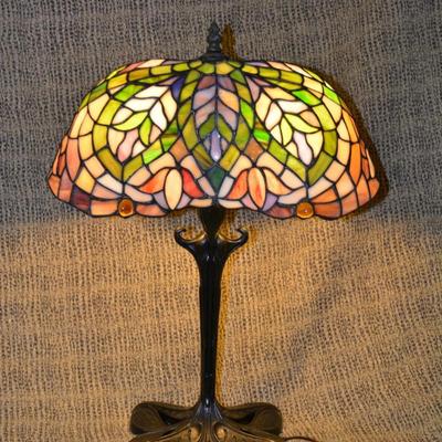 Heavy Base Tiffany-Style Leaded Glass Lamp