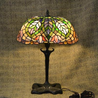 Heavy Base Tiffany-Style Leaded Glass Lamp