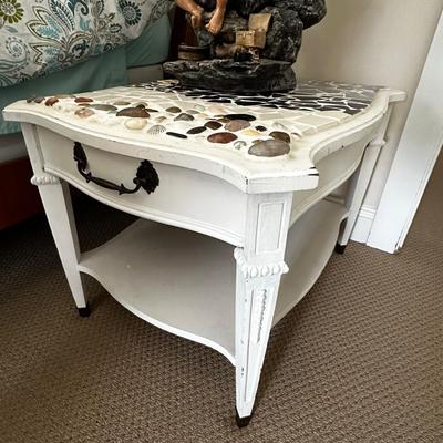 2 unique shell/mosaic top side tables