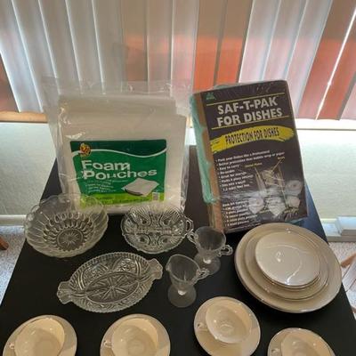 PARTIAL SET OF CHINA, SERVING DISHES AND PACKING FOAM