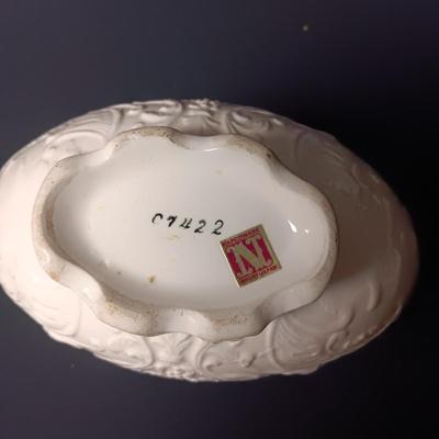 2 BLUE GLASS BOTTLES AND A CANDY DISH