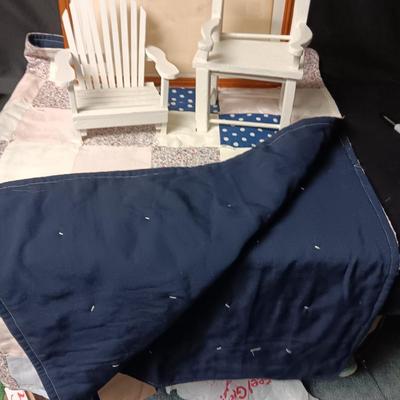 2 DOLL CHAIRS,HANDMADE BABY QUILT AND A PICTURE OF A HAPPY BABY