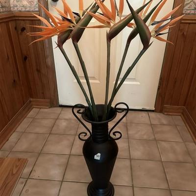 40 Metal Vase with 6 Faux Bird of Paradise Flowers