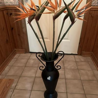 40 Metal Vase with 6 Faux Bird of Paradise Flowers