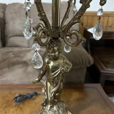 43 Pair of Crystal Drop Cherub Lamps (Bronze or Brass)