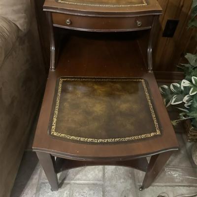 44 Vintage Leather Top Step Side Table