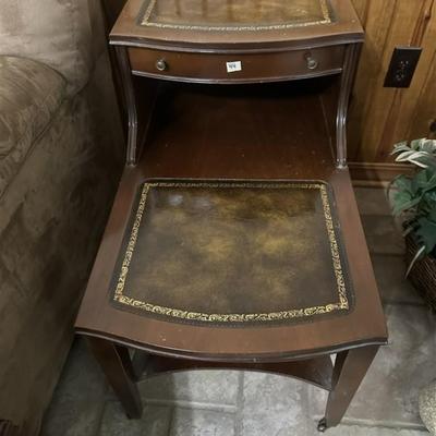 44 Vintage Leather Top Step Side Table