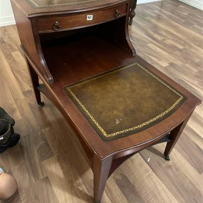 60 Vintage Leather Top Side Step Table