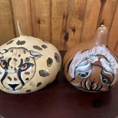 131 Set of 2 Hand Painted Decorative Gourds
