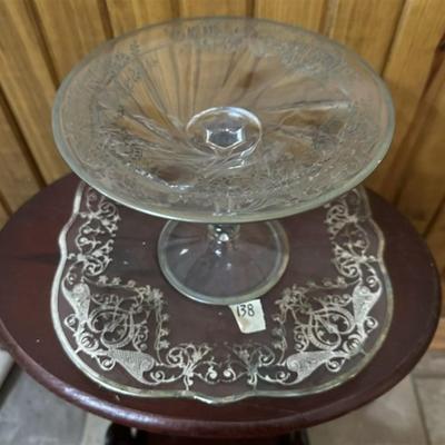 138 Silver Overlay Compote and Sandwich Tray