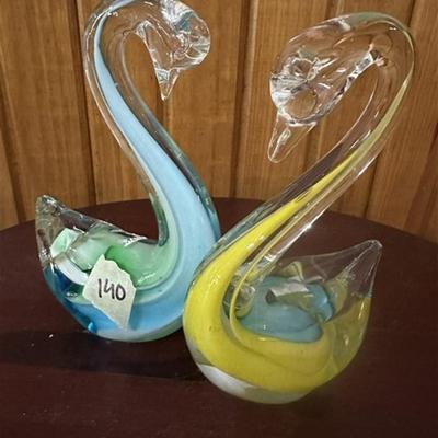 140 Lot of 2 Murano Style Glass Swans